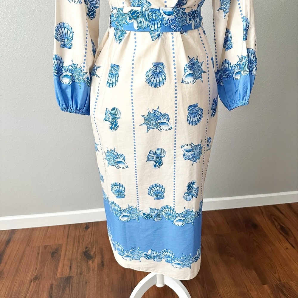 Celina Moon X Anthro Shell Print Tie Waist Midi Shirt Dress Women's Size Medium - Picture 9 of 15